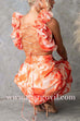 V Neck Back Lace-up Ruffle Trim Floral Print Maxi Dress