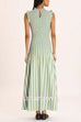 High Neck Sleeveless Smocked Bodice Striped Midi Dress