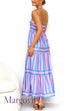 Margovil Spaghetti Strap Tiered Color Block Striped Maxi Dress