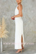 Halter Sleeveless Back Slit Waisted Maxi Dress
