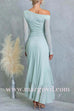 Asymmetric Shoulder Long Sleeves Slit Ruffle Maxi Dress