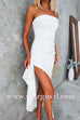 Elegant Strapless Ruched Slit Maxi Dress