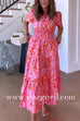 Margovil V Neck Smocked Waist Abstract Print Maxi Swing Dress
