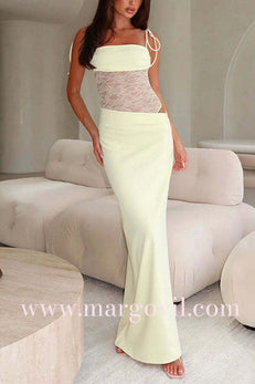 Margovil Tie Shoulder Cut Out Lace Splice Maxi Cami Dress