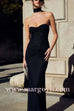 Margovil Strapless Ruched Glitter Mesh Bodycon Maxi Gown