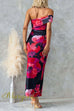 Off Shoulder Floral Print Bodycon Maxi Dress