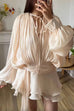 Margovil Long Sleeves Lace-up Tie Waist Ruffle Mini Dress