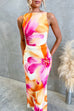 Sleeveless Open Back Waisted Floral Print Maxi Dress