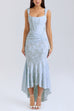 Margovil Sleeveless Ruched Waist Ruffle Hem Jacquard Maxi Dress