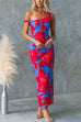 Asymmetric Neck Back Slit Floral Print Maxi Dress
