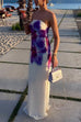 Margovil Elegant Strapless Floral Print Maxi Dress