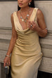 Cowl Neck Sleeveless Open Back Satin Maxi Party Dress