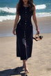 Margovil Sleeveless Button Down Slit Ribbed Knit Maxi Dress