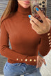 Margovil Turtleneck Gold Buttons Ribbed Knit Top