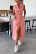Margovil Sleeveless Button Down Tie Waist Pocketed Denim Midi Dress