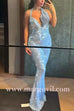 Margovil Halter Cowl Neck Open Back Sequin Maxi Party Dress