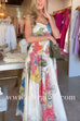 Spaghetti Strap Empire Waist Floral Print A-line Maxi Dress
