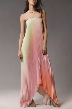 Margovil Strapless Color Block Gradient Pleated Maxi Dress