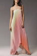 Margovil Strapless Color Block Gradient Pleated Maxi Dress