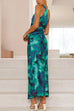 Margovil One Shoulder Drawstring Cut Out Printed Maxi Pleated Dress