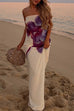 Margovil Elegant Strapless Floral Print Maxi Dress