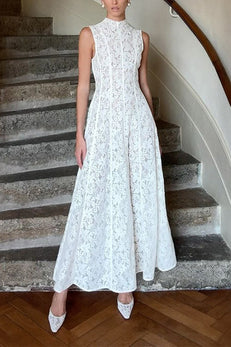 Margovil Mockneck Sleeveless A-line Lace Maxi Dress