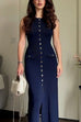 Margovil Sleeveless Button Down Slit Ribbed Knit Maxi Dress
