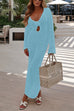 Margovil V Neck Long Sleeves Backless Crochet Hollow Out Knit Maxi Dress