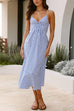 Margovil V Neck Lace-up Striped Midi Cami Dress
