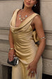 Cowl Neck Sleeveless Open Back Satin Maxi Party Dress