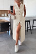 Margovil Sleeveless Button Down Tie Waist Pocketed Denim Midi Dress
