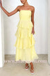 Margovil Strapless Empire Waist Ruffle Layered Maxi Dress