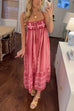 Margovil Crochet Top Printed Flowy Ruffle Maxi Cami Dress