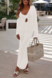 Margovil V Neck Long Sleeves Backless Crochet Hollow Out Knit Maxi Dress
