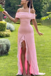 Margovil Off Shoulder Back Cut Out Ruffle Slit Maxi Dress