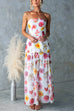 Strapless Floral Print Splice Flare Maxi Dress