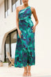 Margovil One Shoulder Drawstring Cut Out Printed Maxi Pleated Dress
