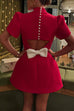 Margovil Mockneck Petal Sleeves Bow Knot Cut Out Mini Dress
