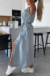Margovil Sleeveless Button Down Tie Waist Pocketed Denim Midi Dress