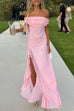 Margovil Off Shoulder Back Cut Out Ruffle Slit Maxi Dress
