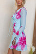 Ruffle Neck Long Sleeves Tie Front Floral Print Mini Dress