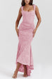 Margovil Sleeveless Ruched Waist Ruffle Hem Jacquard Maxi Dress
