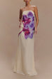 Margovil Elegant Strapless Floral Print Maxi Dress