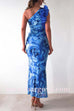 Margovil Ruffle One Shoulder Floral Print Bodycon Maxi Dress