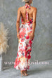Cowl Neck Halter Open Back Floral Print Maxi Dress
