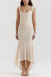 Margovil Sleeveless Ruched Waist Ruffle Hem Jacquard Maxi Dress