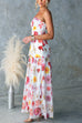 Strapless Floral Print Splice Flare Maxi Dress