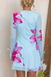 Ruffle Neck Long Sleeves Tie Front Floral Print Mini Dress