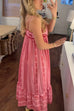 Margovil Crochet Top Printed Flowy Ruffle Maxi Cami Dress