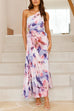 Margovil One Shoulder Sleeveless Cut Out Floral Print Pleated Maxi Dress